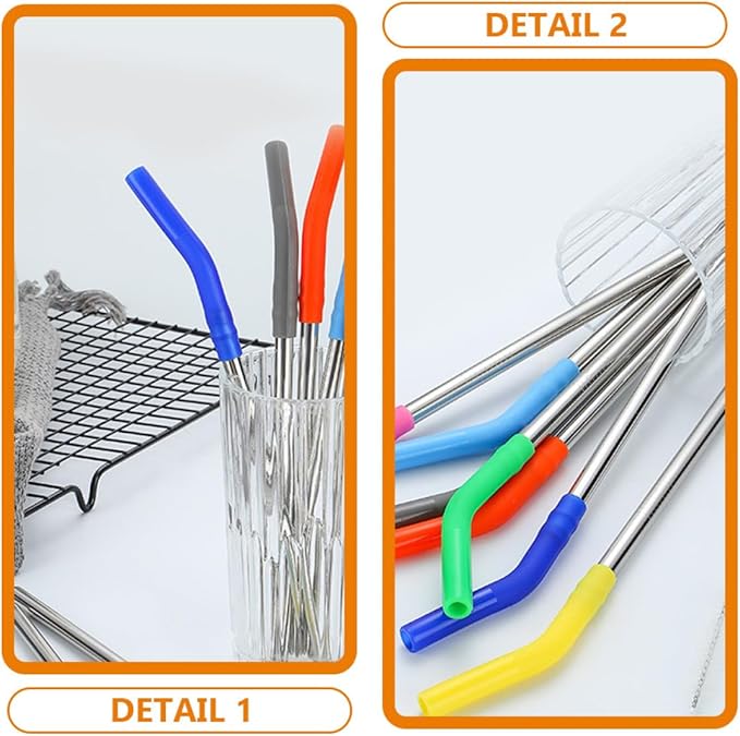 ABOOFAN Stainless Steel Drinking Straws with Silicone Tips and Cleaning Brush, 8pcs Mixed Color Reusable Beverage Straws Set for Party Drinks and Smoothies