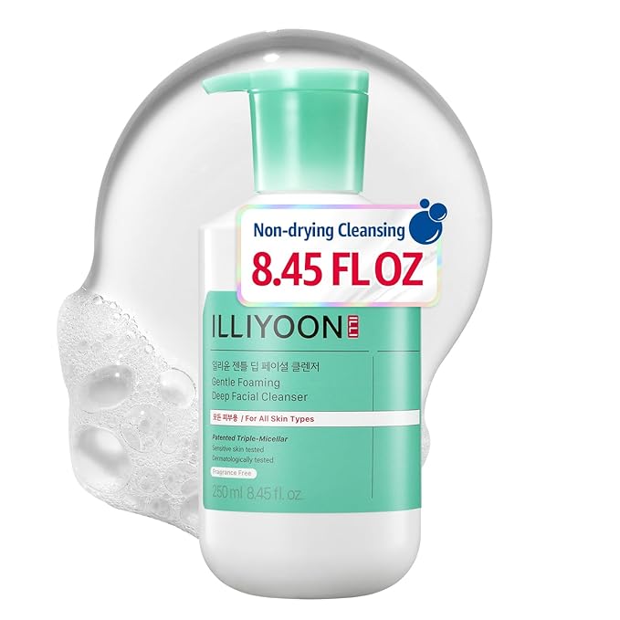 Illiyoon Gentle Deep Facial Cleanser | Low pH Gel-to-Foam Face Wash for Sensitive Skin, Hydrating Gel Cleanser & Daily Makeup Remover, Korean Skincare, 8.45 fl.oz.