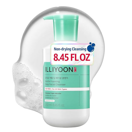 Illiyoon Gentle Deep Facial Cleanser | Low pH Gel-to-Foam Face Wash for Sensitive Skin, Hydrating Gel Cleanser & Daily Makeup Remover, Korean Skincare, 8.45 fl.oz.