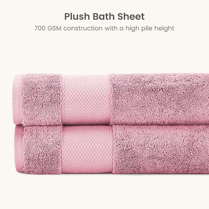 BIOWEAVES 100% Organic Cotton Bath Sheet Set of 2 | Soft Oversized Bath Towels | 700 GSM Premium Bath Towel Sheet Set GOTS Certified - Dusty Pink