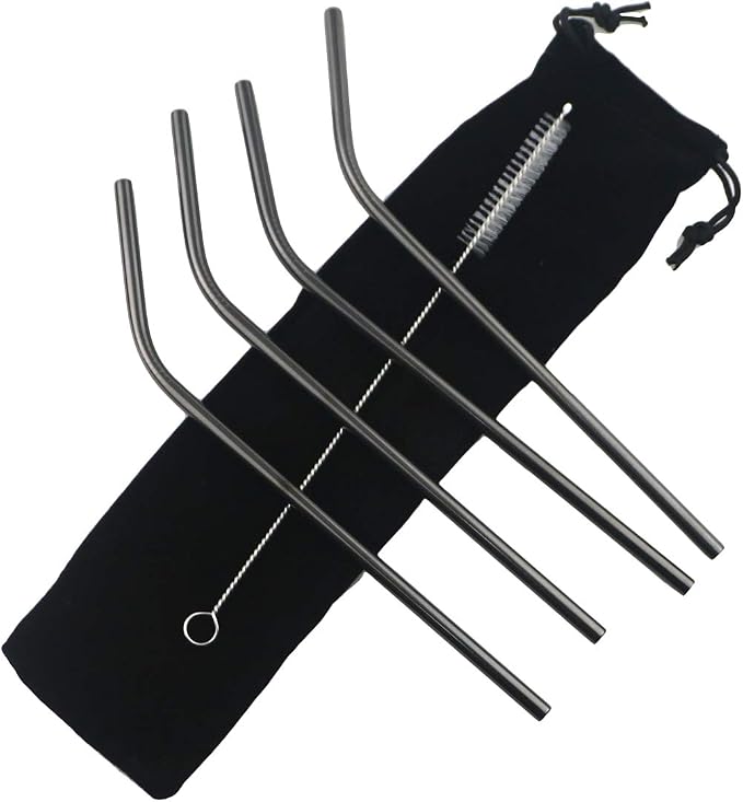 Metal Straws Stainless Steel Straws 8.5" Drinking Straws Reusable 4 Set - Ultra Long Muti Color-Cleaning Brush for 20/30 Oz for Trail Tumblers Yeti RTIC SIC Ozark (4 Bent|1 Brush）
