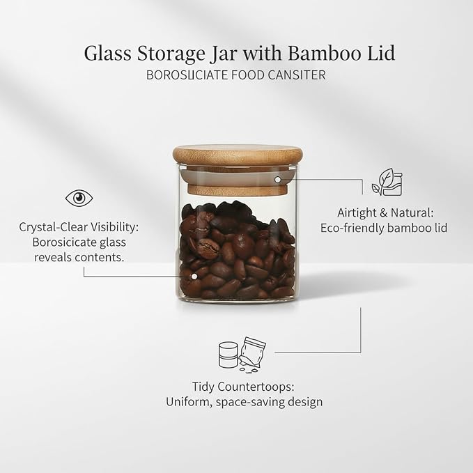 Borosilicate Glass Storage Jar with Bamboo Lid, Airtight Dry Food Canister for Kitchen Pantry & Countertop Organization