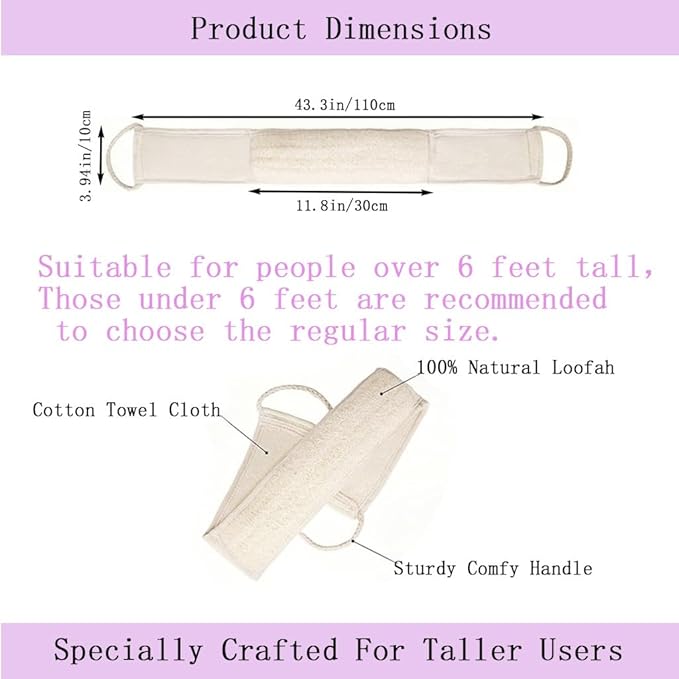 Extra-Long Natural loofah Back Scrubber,Long Back Scrubber for Shower，Long Handled loofah Shower Scrubber，luffa exfoliating Bath Strap for Women & Men