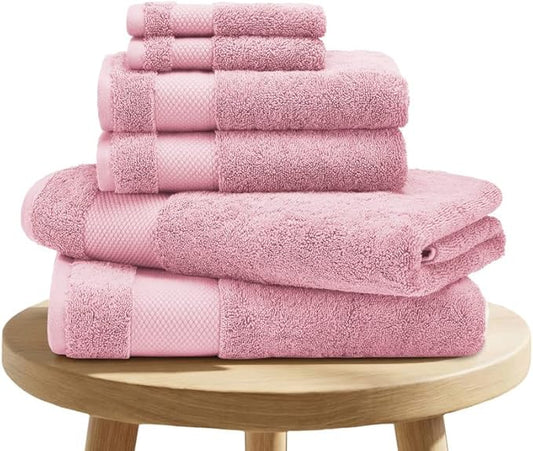 BIOWEAVES 100% Organic Cotton Bath Towel Set | 700 GSM Plush 6-Piece Premium Towel Set GOTS Certified, 2 Bath Towels, 2 Hand Towels & 2 Washcloths - Dusty Pink