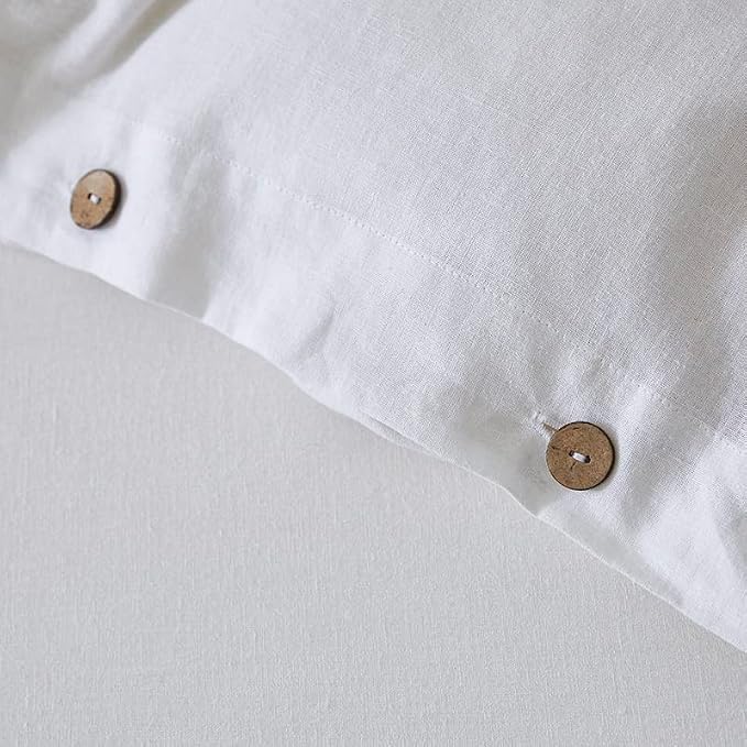EVERLY 100% Pure Linen Duvet Cover Set Oversized King Size 120X98Inch 3pcs (1 Duvet Cover,2 Pillowcases) Soft and Breathable for All Season with Coconut Button Closure,Suitable for Hot Sleepers-White