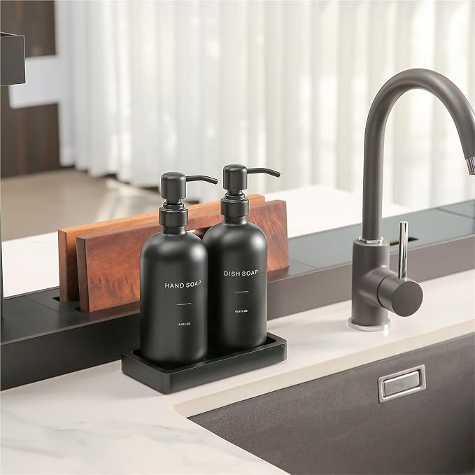Lotion Dispenser Soap Dispenser Set Glass Multi-Scene soap Bottle(Black Bottle+Black Pump)