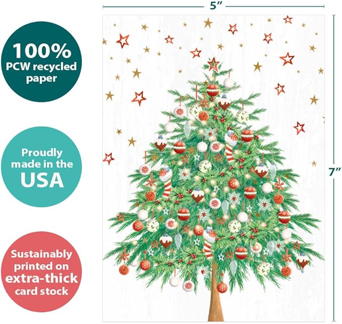 Tree-Free Greetings - Season's Greeting Card - Artful Designs - 1 Card + Matching Envelopes - Made in USA - 100% Recycled Paper - 5 x 7 - Classic Tree (VO80681)