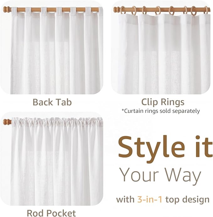 jinchan Linen Blend Curtains 96 inch Length 2 Panels for Bedroom Living Room, Floor to Ceiling 50 inch Wide Farmhouse Drapes with Rod Pocket Back Tab(50W x 96L, Off White)