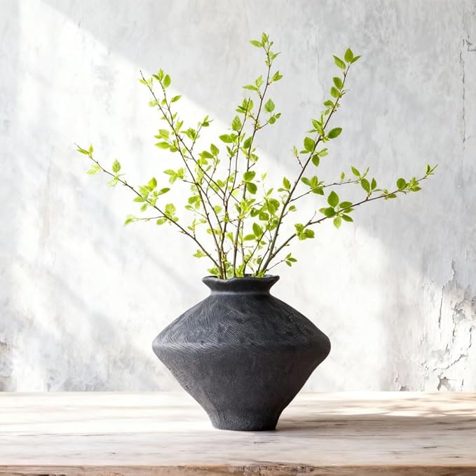 Wabi Sabi Rusty Vintage Vase, 11.4" Tall Wabi Sabi Decor Rustic Farmhouse Pottery Vase for Centerpiece, Textured Pottery Flower Vases for Home Decorative, Table, Living Room (Black, Large)