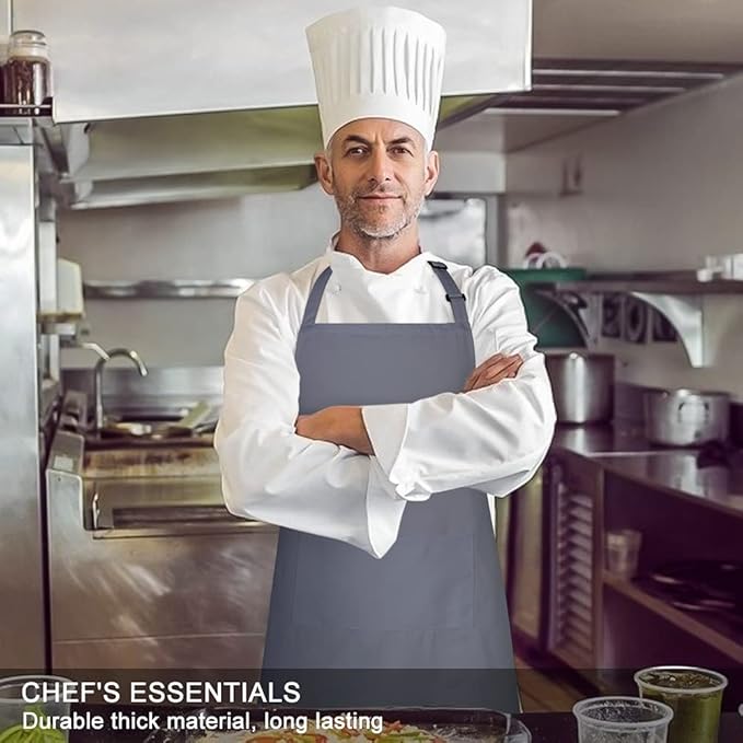 Jubatus 2 Pack 100% Cotton Aprons with 2 Pockets Cooking Chef Kitchen Adjustable Bib Apron for Women Men, Gray