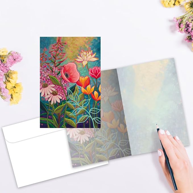 Tree-Free Greetings - All Occasion Cards - Artful Designs - 16 Assorted Cards + White Envelopes - Made in USA - 100% Recycled Paper - 4"x6" - Vibrant Florals (FP54263)