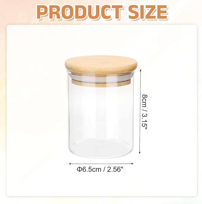 uxcell Glass Food Storage Jar 6.76oz Glass Canisters with Bamboo Airtight Wooden Lids Food Storage Container for Coffee Tea Sugar Candy Cookie Rice Flour Pasta Nuts Clear