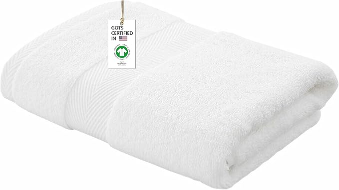 100% Organic Cotton Towels 650 GSM Plush Feather Touch Quick Dry Bath Towel, GOTS Certified, Oeko-Tex Green Certified, Organic Cotton Bath Towels, White, 1 Piece Bath Towel, 30"X58"