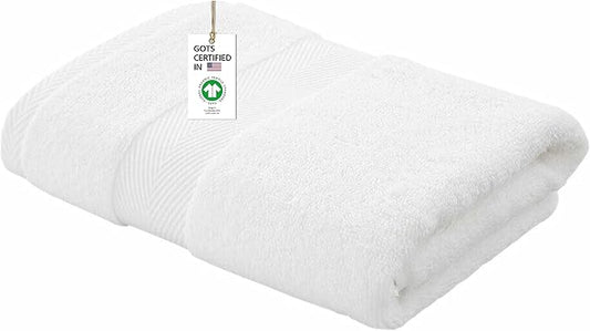 100% Organic Cotton Towels 650 GSM Plush Feather Touch Quick Dry Bath Towel, GOTS Certified, Oeko-Tex Green Certified, Organic Cotton Bath Towels, White, 1 Piece Bath Towel, 30"X58"