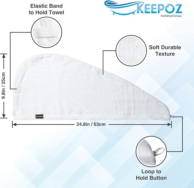 KEEPOZ Hair Towel Wrap Quick Dry 100% Cotton Super Absorbent Turban Head Wrap for Women with Button, Non Microfiber Anti Frizz, Hair Cap for Curly, Long & Thick Hair (Red+White, 2 Pcs)
