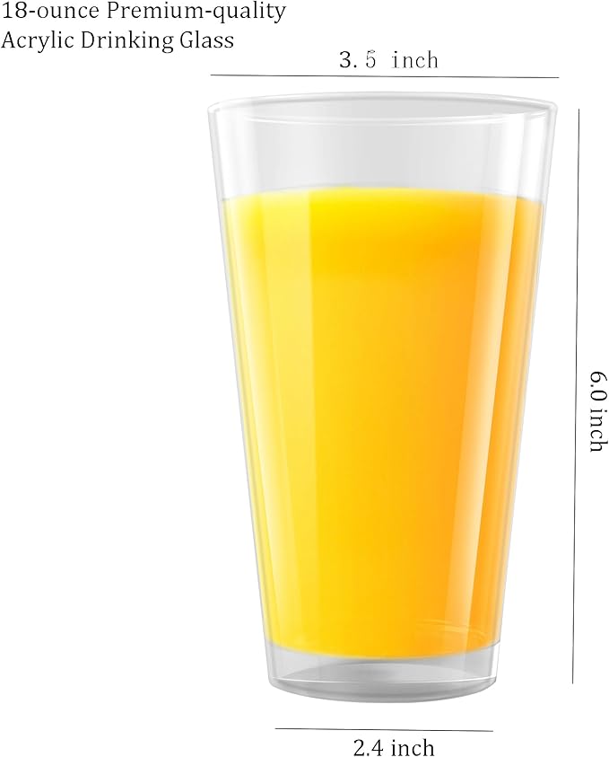 Clear Drinking Glasses - Unbreakable Acrylic Glasses Drinkware 18 oz set of 6 - BPA Free Dishwasher Safe Reusable Plastic Cups for Kitchen Party Outdoor (Look Like Glass)