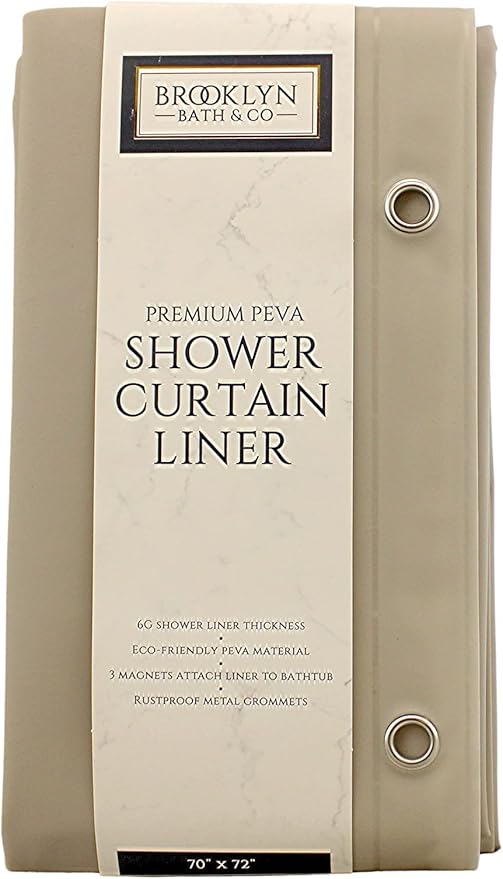 Dependable Industries inc. Essentials Premium 6 Gauge PEVA Shower Curtain Liner - PVC Free Magnetized Bottom Odorless with Rustproof Grommets (Sand)