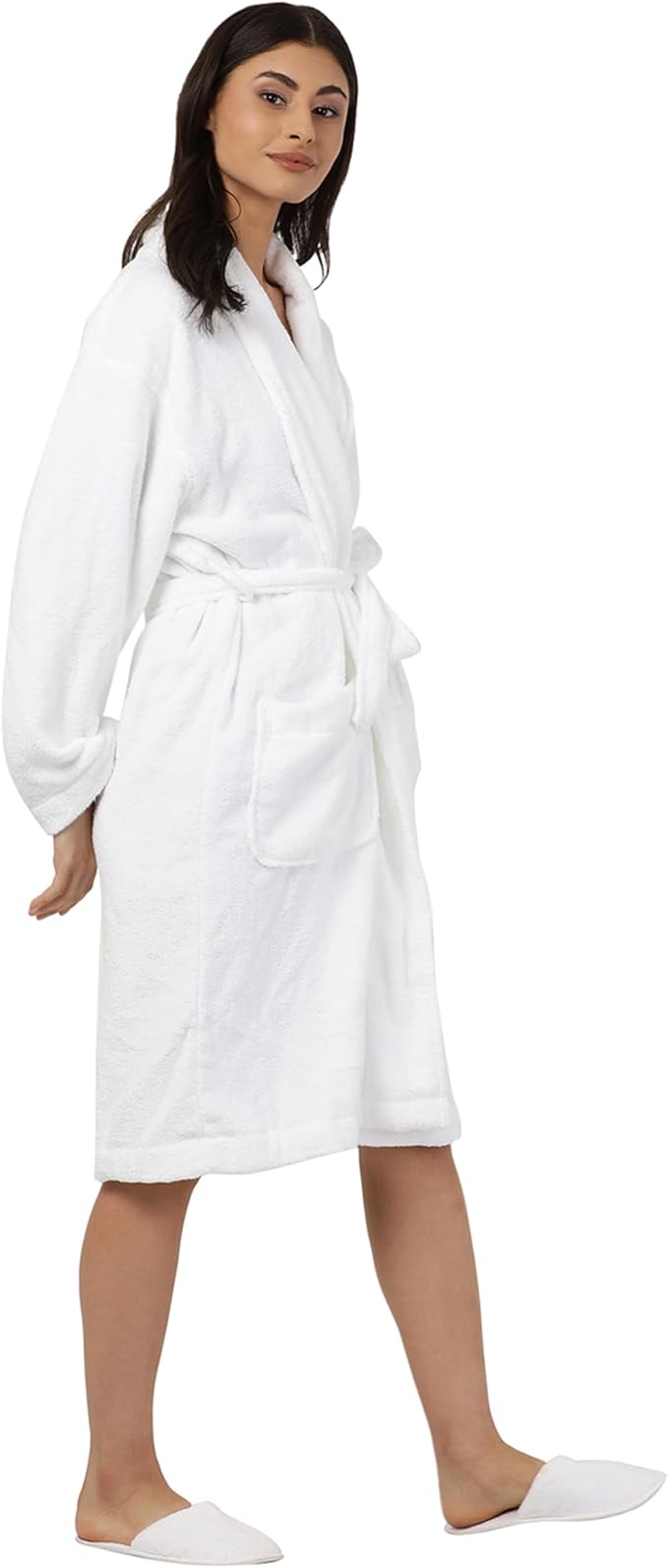 Luxury Spa & Hotel Bathrobe Set L/XL with Slippers – 100% Cotton Terry Bath Robe – Hotel Collection, White