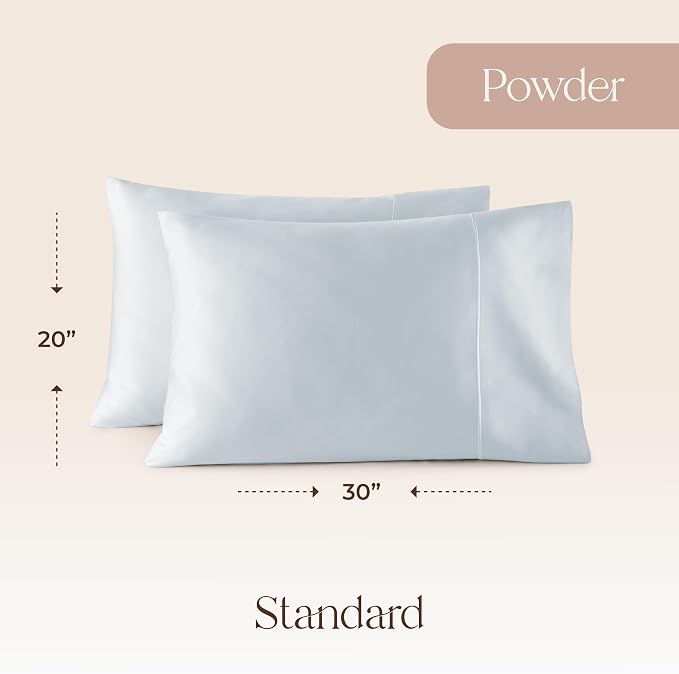 100% Organic Cotton Pillow Cases Standard Size Set of 2-100% Cotton Pillowcases GOTS Certified 300 Thread Count - Naturally Cooling Comfortable Breathable & Soft Pillow Cases (Powder Blue, Standard)