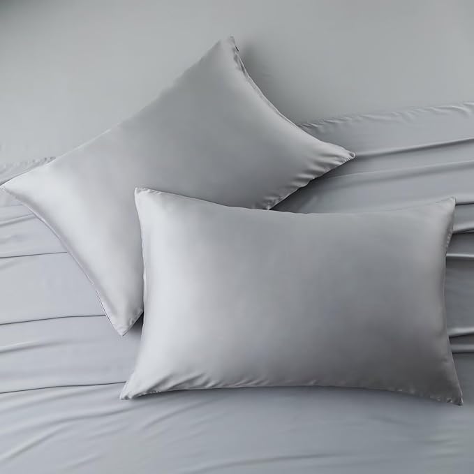 4 Pack Cooling Pillow Cases,Viscose Derived from Bamboo Pillow Protectors Queen Size Set of 4, 400 Thread Count Soft Silky Breathable Summer Pillow Cover with Zipper Hidden (4PCS, Queen,Grey)
