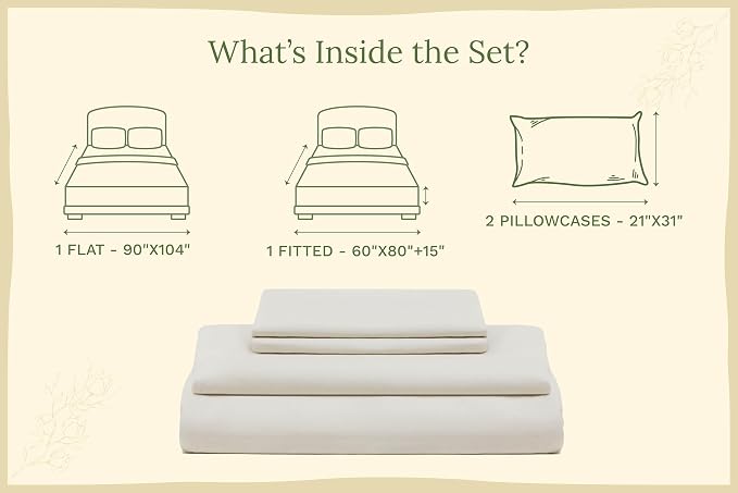 Organic Cotton Queen Sheets Set - 100% GOTS Certified Organic Cotton, Chemical-Free, 400 Thread Count, Deep Pocket, Soft Sateen Weave, Hypoallergenic, All-Season, Breathable Sheet Set (Queen - Ivory)