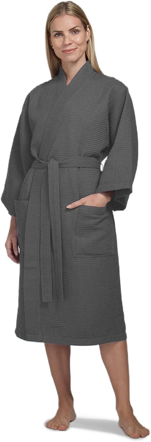 Waffle Robe for Women by BOCA TERRY, Soft Cotton Spa Robes for Summer, Lightweight Knit Waffle Bathrobe, Kimono Bathrobes