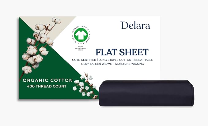 GOTS Certified 100% Organic Cotton Flat Sheet, 400TC Long Staple Cotton, Ultra Soft, Silky, Moisture-Wicking, Smooth & Breathable, Best Sheets for Hot Sleepers