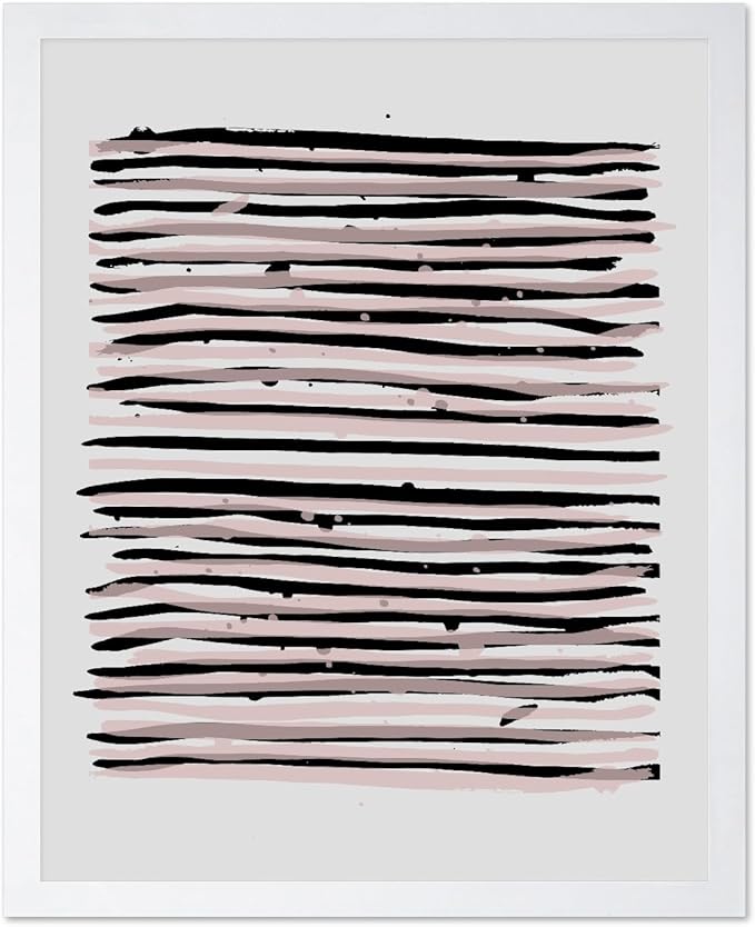 Monem Art Black and Blush Abstract Line Painting Print - Minimalist Scandinavian Art Poster - Wall Decor for Living Room, Bedroom or Office - 8x10 White Framed Wall Art by Mareike Bohmer