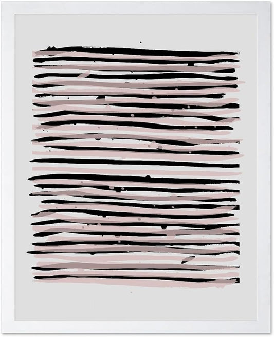 Monem Art Black and Blush Abstract Line Painting Print - Minimalist Scandinavian Art Poster - Wall Decor for Living Room, Bedroom or Office - 8x10 White Framed Wall Art by Mareike Bohmer
