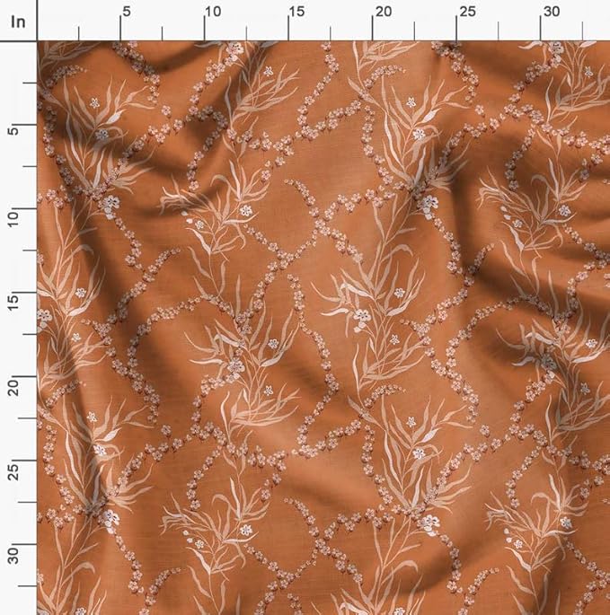Soimoi Lightweight Velvet Fabric - Orange - Floral Print, Unstitched Material - 58" Wide, Perfect Fabric for Upholstery, Fashion and Craft Projects, 1 Yard
