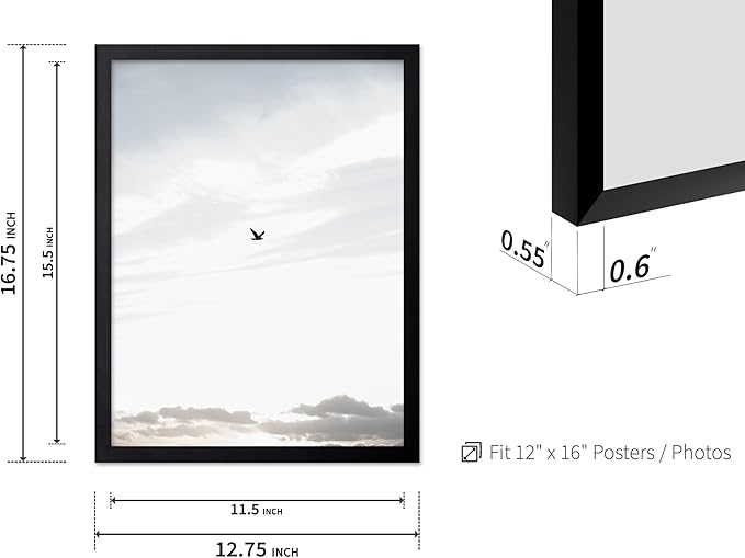 Monem Art Minimalist Bird in Sky Photography Print - Moody Nordic Landscape Art Poster - Wall Decor for Living Room, Bedroom or Office - 12x16 Black Framed Wall Art by Mareike Bohmer
