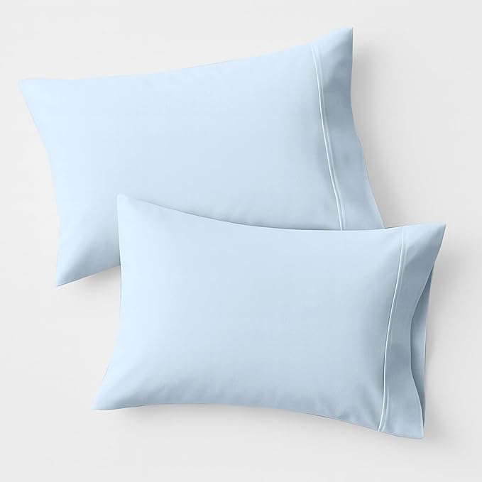 100% Organic Cotton Percale Pillow Cases Standard/Queen Size Set of 2 - Percale Pillowcases Standard/Queen, Soft Cooling Pillow Cases for Sleeping, Cotton Pillowcovers - Light Blue