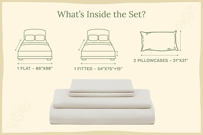 Organic Cotton California King Sheets Set - 100% Organic Cotton, GOTS Certified, Chemical-Free, 400 Thread Count, Deep Pocket, Soft Sateen Weave, All-Season, Breathable Sheets (Cal King - Ivory)