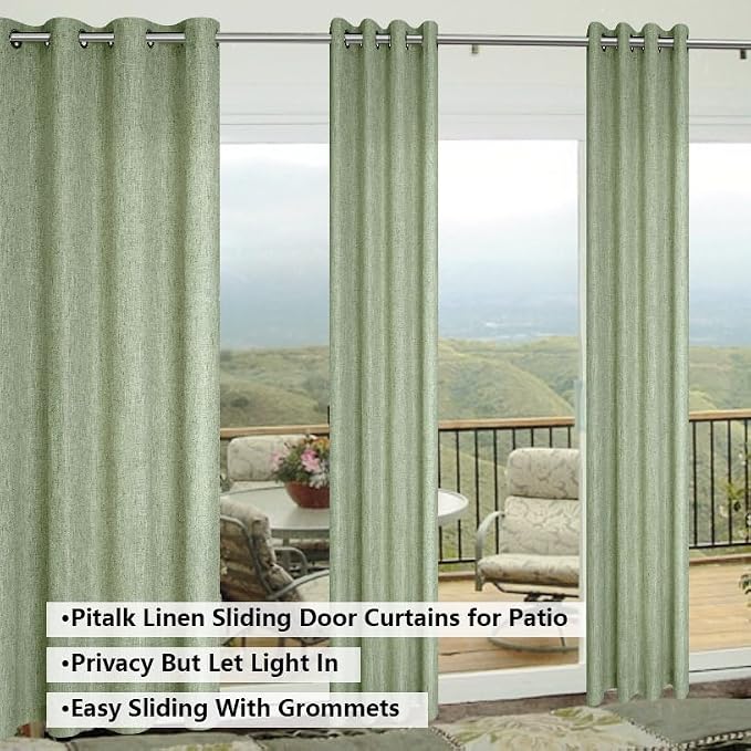 Pitalk Sage Green Grommet Curtains 102 Inches Long for Living Room Bedroom 2 Panels Set Grommet Light Filtering Boho Linen Drapes Light Sage Pale Green Curtains 102 Length for Patio Sliding Glass Door