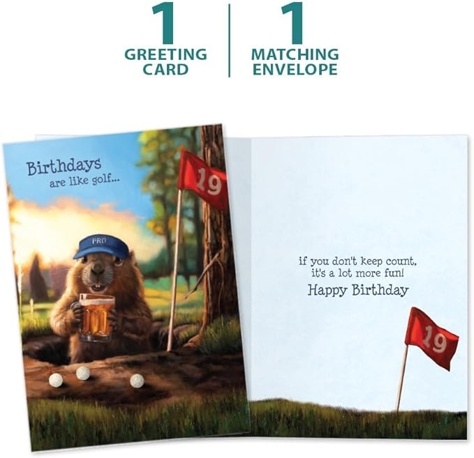 Tree-Free Greetings Like Golf Birthday Card - 1 Recycled 5x7 Card & Matching Envelope, Thick Cardstock, Made in USA - Funny Gopher Art