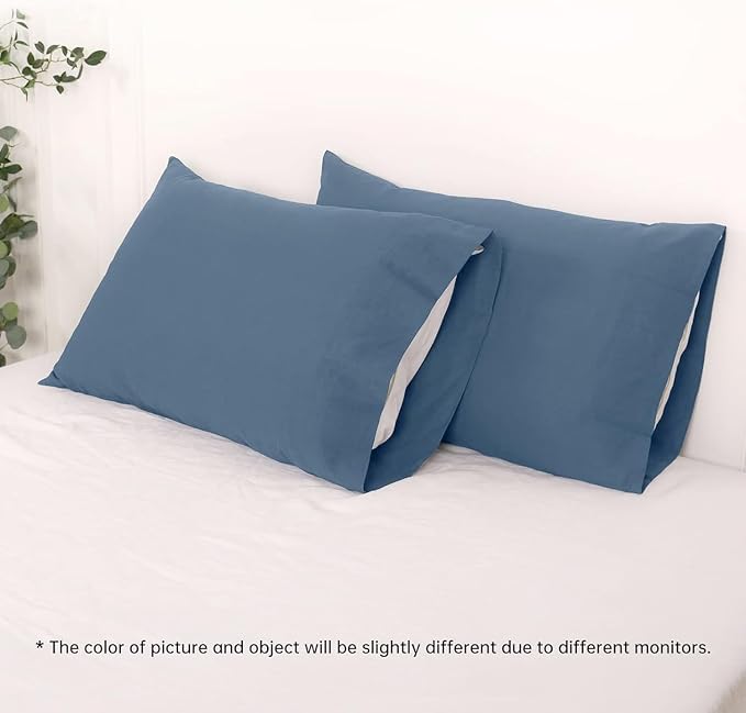 Simple&Opulence Linen Pillowcases 1 Pair Basic Style 55% Euro Linen 45% Cotton Blend Solid Color Flax Shams Set of 2, Standard Queen Size 20"x30", Navy Blue