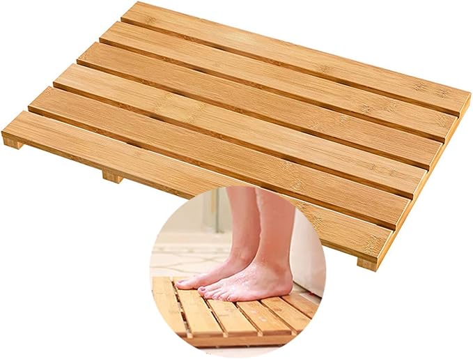 Natural Wooden Shower Mat,Bamboo Bath Mat,Duckboard Bath Mat,Wooden Bath Mats for Bathroom Non Slip Floor Mat Waterproof Bamboo Shower Mat for Indoor Or Outdoor,30x70cm/12x28in