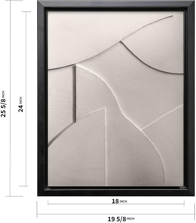 Monem Art Minimalist White Geometric Texture Print - Abstract Scandinavian Wall Art Poster - Wall Decor for Living Room, Bedroom or Office - 18x24 Black Framed CANVAS Wall Art by Mareike Bohmer