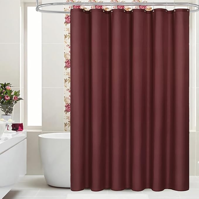 MitoVilla Stall Half Size Shower Curtain Liner, 36 x 72 Inch Fabric Bath Curtain Liner for Modern Hotel, Burgundy Shower Liners, Washable & Water Repellent