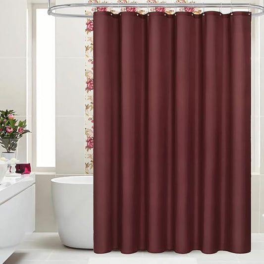 MitoVilla Stall Half Size Shower Curtain Liner, 36 x 72 Inch Fabric Bath Curtain Liner for Modern Hotel, Burgundy Shower Liners, Washable & Water Repellent