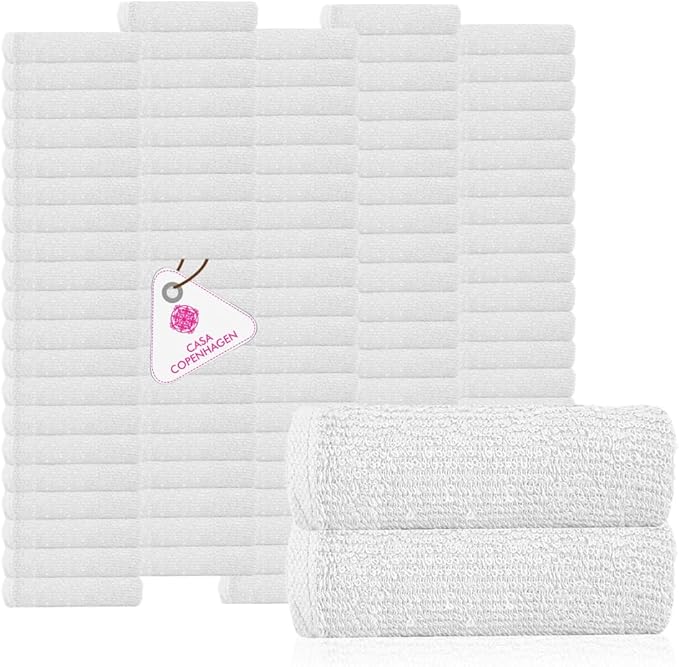 CASA COPENHAGEN-Basics 100 Pack Solid Towel White Premium Wash Cloth Towels- White Face Towels