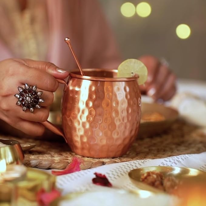 BOLD & DIVINE Moscow Mule Copper Mugs - Set of 2, 100% HANDCRAFTED - Food Safe Pure Copper Solid Mugs - 16 oz Gift Set with Premium Quality Cocktail Straws & Shot Glass!