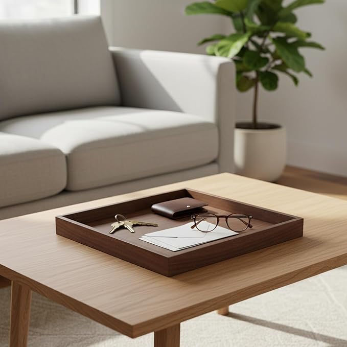 Solid Black Walnut Wood Desk Organizer Tray for Office, Entryway, and Home Storage