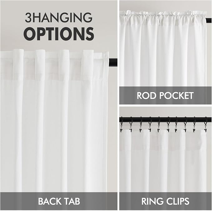 MIULEE Non-See-Through Privacy Linen Curtains 2 Panels, Light Filtering Window Curtains Farnhouse Textured Back Tab Semi Sheer Drapes for Bedroom Living Room, 52 x 63 Inches Long, Pure White