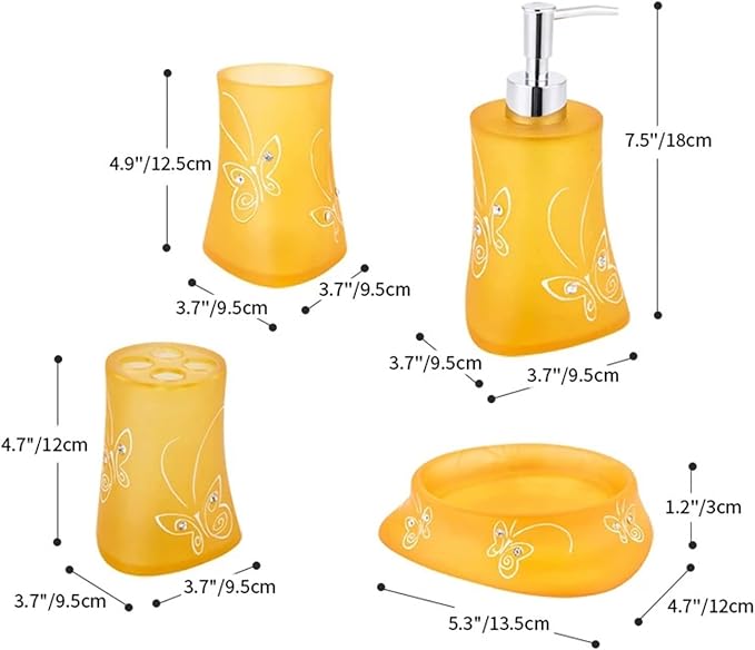 Hand Soap Dispenser Amber Resin Bathroom Accessories Set Yellow Orange Soap Dish Mouthwash Cup Toothbrush Holder Soap Dispenser Lotion Bottle Soap Dispensor,Set