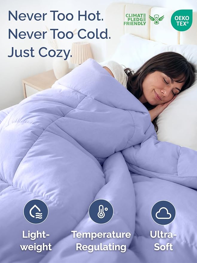 Queen Size, Lavender Alternative Down Comforter - Warm, Lightweight & Breathable Hotel Quality Bedding Set for Men, Women, Kids & Teens - All Season Oversized Cooling Microfiber Duvet Insert Comforter
