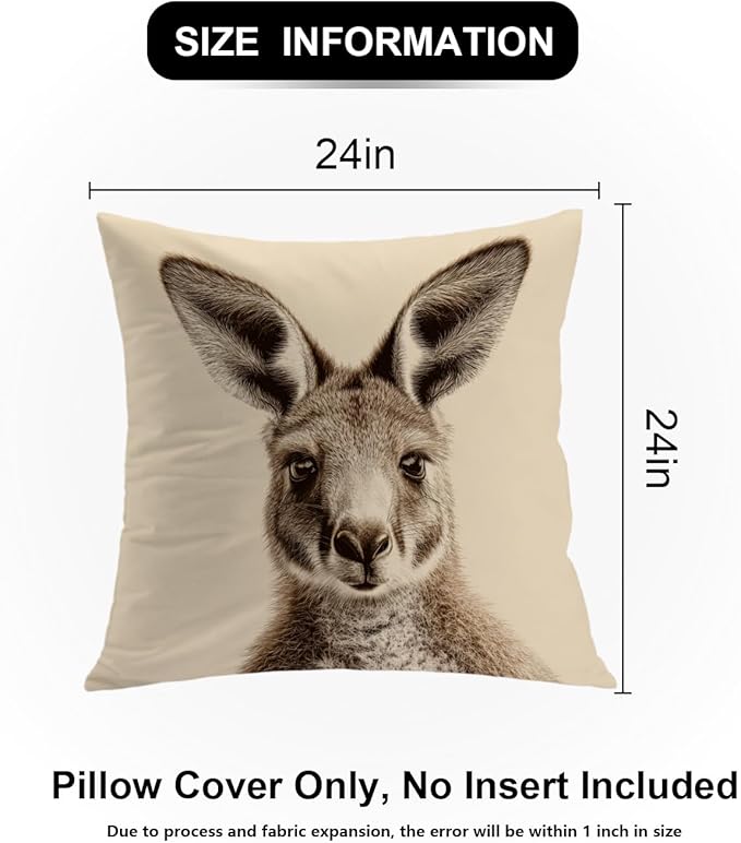 Shrahala Cute Kangaroo Decorative Throw Pillow Cover, Sepia Toned Portrait Square Pillowcase Blended Double-Sided No Inserts for Bedroom Living Room Set of 2 (24 X 24 in)