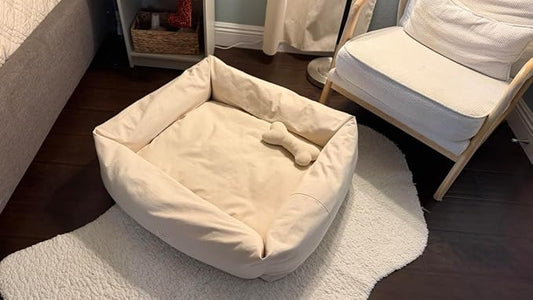 Rectangular Natural Cotton Canvas Dog Bed with Raw Cotton Insert – Eco Friendly Pet Bed with Removable Washable Cover, Breathable Cushion for Dogs & Cats (Natural, X Large 42" × 30" × 8")