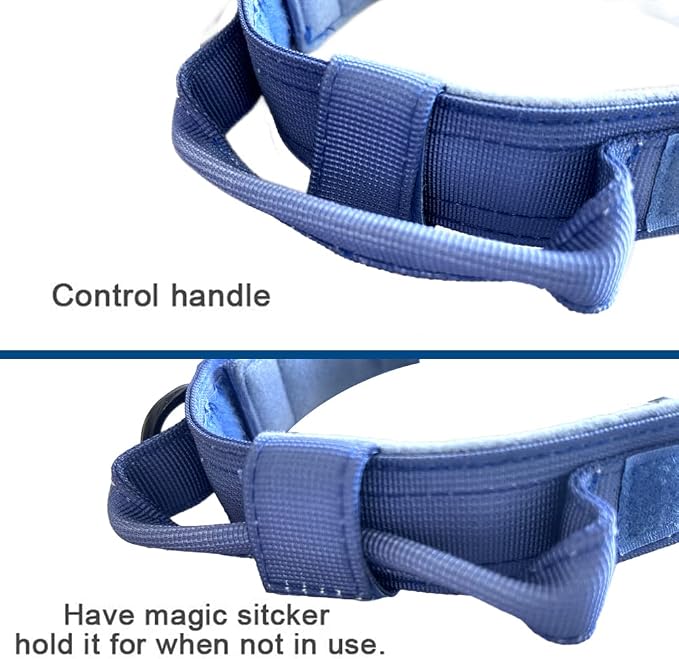 Tactical Dog Collar Adjustable Military Nylon Dog Collar with Control Handle and Heavy Duty Metal Buckle for Medium and Large Dogs (Dark Blue,L)