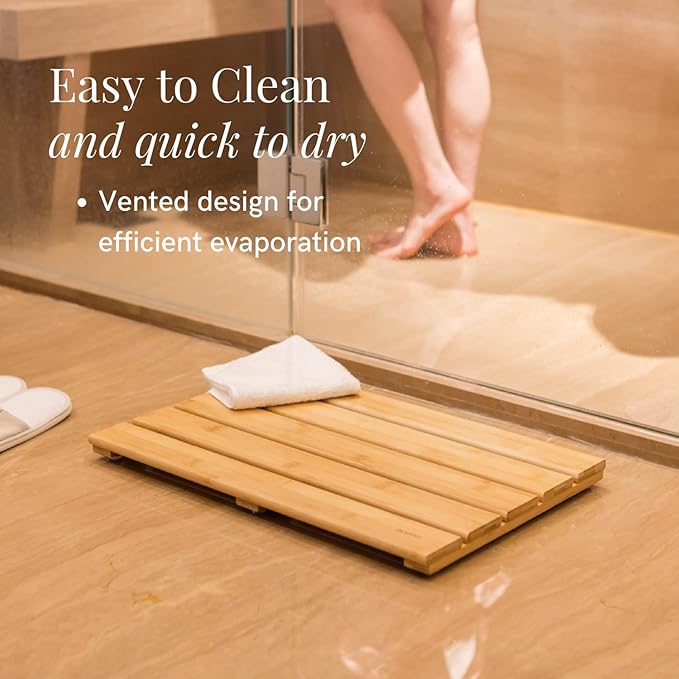 GOBAM Natural Bamboo Bath Mat - Non-Slip Shower & Bathtub Mat, Easy Clean Indoor & Outdoor Floor Mat for Spa, Sauna, Pool - Small 19.7 x 13 inches